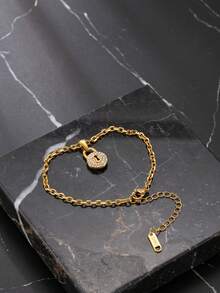 1 pieza Brazalete de acero inoxidable dorado con elementos de diamante de imitación, adecuado para el atuendo diario de los hombres, festivales, citas, compromisos - Dorado - Ver 10