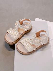 1 Pair Girls Lace Trim Sandals, Soft Sole Non-Slip Princess Style Casual Hook And Loop Sandals - Beige - View 13