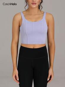 Plus Size Sports Bra With Padded Frame, 4-Way Stretch U-Back Design, Soft & Comfortable, Suitable For Yoga, Fitness, Pilates, And Everyday Wear - Mauve Purple - View 8
