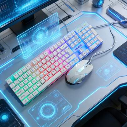 Keyboard And Mouse Set, Mechanical Feel, Ultra-Fast Response With No Lag, RGB Rainbow Lighting, 104-Key Silent Keyboard, Ergonomic Design, Perfect For Office And Gaming, Excellent Feel