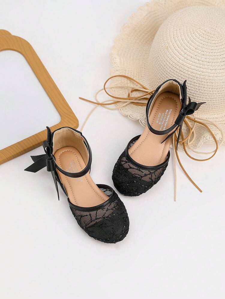 1 Pair Spring Lace Flat Shoes For Female Students, School, Outdoor, Comfortable, Baby First Walking Shoes, Fashion Infant Shoes, Toddler Lace Cloth Shoes, Little Girls Outdoor Flat Leather Shoes - Black - View 5