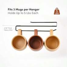 xympo - perca de ropa para tazas de cafe para gabinete estante con cl para tazas nsilios tapa de vaso inscion sin tornillos paquete de 2  adapta a estantes de asta 3/4 pulgadas - negro - Ver 2