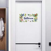 2片装大尺寸浴室墙贴，水彩蝴蝶花环紫色花朵图案，印有“浴室”字样，自粘防水PVC乙烯基材质，适用于卫生间、浴室门等家居装饰，可移除艺术壁画，适用于客房、公寓改造和日常生活美化。 - 牆貼 - 查看 8