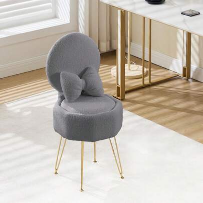 Techigher Schminkstuhl mit Stauraum, Schminktisch Stuhl mit Klappbare Rückenlehne, Moderner Esszimmerstuhl mit Goldbeinen & Schleifenkissen für Schlafzimmer, Homeoffice, Wohnzimmer