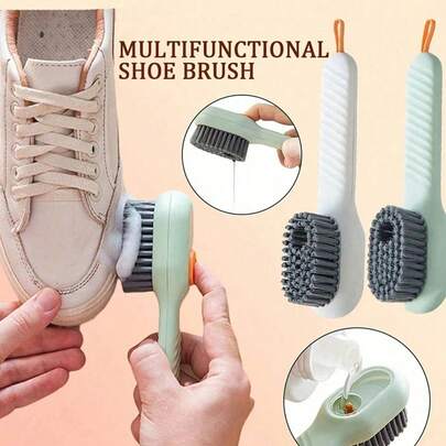 1个多功能鞋刷，带液体分配器 - 塑料材质，符合人体工学的手柄，可重复使用的柔软刷毛，适合家庭使用，带皂液分配器功能，清洁方便，可放置于鞋架上，节省空间，户外、花园、旅行必备、便携式、沙滩必备、毕业季、毕业典礼、毕业礼物、毕业赠礼、祝贺毕业、毕业典礼、优秀毕业生、毕业派对