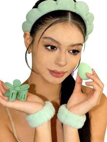 5pcs Women Sponge SPA Headband, Wristband Set With Large Flower Hair Clip, Hair Accessories Suit, Suitable For Party Gifts And Daily Use (For Better Photo Effect. The Actual Item Comes Without Packaging.) - Multicolor - View 12