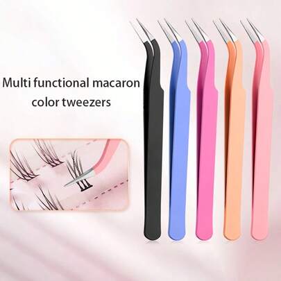 Professional Grade Stainless Steel Tweezers, Macaron Color High Precision Tweezers - Straight And Angled Tweezers With Silicone Protective Cover, Eyelash Tweezers, Grooming Tweezers, Beading Tweezers, Nail Tweezers, Repair Tweezers, Suitable For DIY And Handicrafts