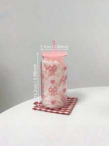 Reusable Bow Print Glass Cup With Lid & Straw - Leak-Proof Transparent Beverage Cup Suitable For Iced Coffee, Bubble Tea - Multicolor - View 8