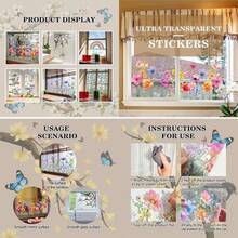 1/3/5pcs Spring Summer Floral Bee Butterfly Window Film Static Cling Removable Reusable Wall Stickers Decals For Glass Door Mirror Home Living Room Bedroom Office Decoration Accessories. - Bee - View 8