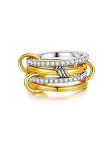 ESBERRY 1枚优雅彩色钻石戒指，S925纯银材质，简约休闲设计，适合日常佩戴、派对、情人节礼物 - 環環相扣帶鑽戒指 - 查看 7