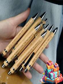 [Technologie de gravure laser] 1 stylo à bille en bambou personnalisé, stylo à bille gravé, stylo pour registre des invités, cadeau de mariage rural, souvenir pour rassemblement - multicolore - Voir 9