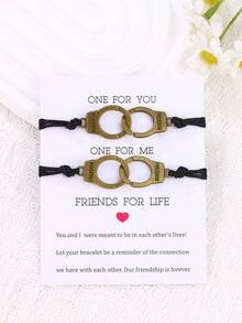 2件套潮流情侣友谊手链，欧美创意个性化自由合金手铐编织手链，情侣款 - 黑色 - 查看 14