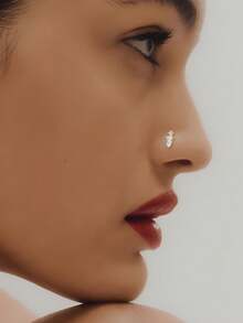 1pc S925 Sterling Silver Nose Stud, Simple & Easy To Wear, Fashionable Round Ball Zirconia Embedded Nose Jewelry, Suitable For Women's Daily Wear, Parties, And Banquets - Yellow Gold - View 2