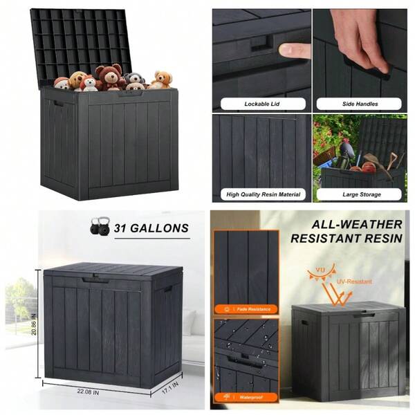 Waterproof Outdoor Storage Box 31 Gallon Resin Deck Box With UV Protection For Garden And Indoor Use