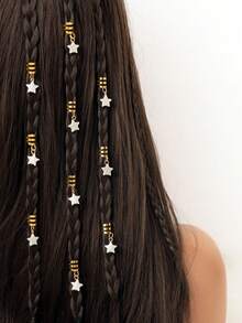 10pcs Women's Braided Star Hair Accessories, Faux Pearl Star Hair Decorations For Festivals, Parties, Outdoor Hair Styling, Cute, Unique, Fashionable Hair Clips, Suitable For Festival, Claw Clips, Hair Barrettes, Head Accessories - Gold - View 2
