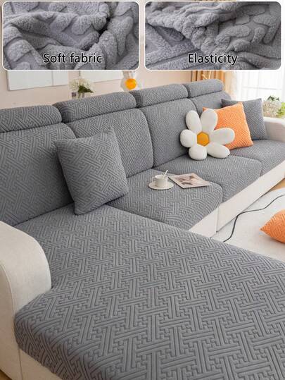 1pc Plush Velvet Sofa Slipcover, Non-Slip & Durable Stretch Sofa Cover, Machine Washable, Suitable For Living Room & Bedroom - Yuanxiang