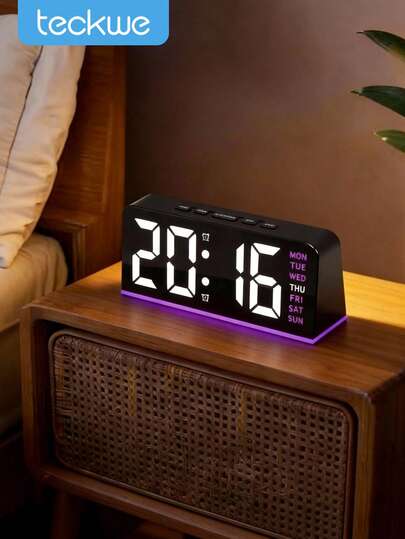 Teckwe LED Modern Multifunctional Digital Alarm Clock With Atmosphere Light, Adjustable Brightness, Date Display, USB Powered, Suitable For Bedroom Living Room Decor, Bedroom Alarm ,Back To School, Study Supplies