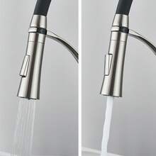 Ausziehbarer Küchenwasserhahn mit flexiblem Silikonsprüher, Einhebel-Auszieharmatur aus Messing mit Schwanenhals, moderne Hochbogenarmatur, Chrom mit schwarzem Gummi-Ausziehschlauch - Gebürstetes Nickel - Übersicht 3