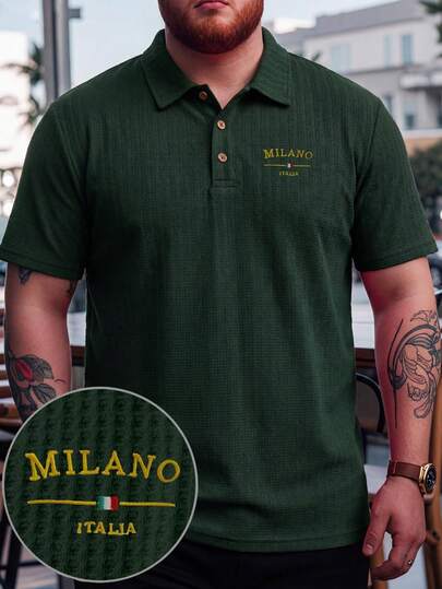 1pc Exquisite Embroidered Pattern Men's Business Short Sleeve POLO Shirt, Plus Size Suitable For Overweight Men, Comfortable Fabric, Suitable For Golf, Tennis, Outdoor Travel, Casual Wear, Gift For Men