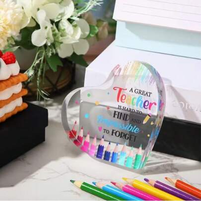 1个心形亚克力毕业礼物，送给老师的礼物，适合办公桌装饰，感谢礼物