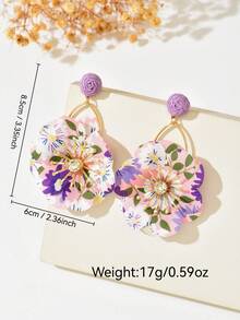 1 Par de Brincos de Borla Florais Roxos Estilo Mori Doce e Fresco, Brincos de Borla de Flor de Tecido de Ráfia, Brincos de Praia e Viagem para Fotos, Joias de Orelha Elegantes e da Moda, Brincos de Botão Elegantes Estilo Férias na Praia, Joias de Orelha de Luxo Leve de Nicho de Alta Qualidade, Adequado para Mulheres em Férias e Uso Diário - Roxo - Visão 4