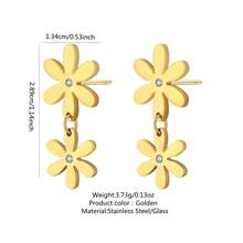 VceTd 1 Set de joyería de acero inoxidable lujosa y elegante con diseño de colgante floral con incrustaciones de vidrio, adecuada para la vida diaria de las mujeres, bodas, compromisos, regalos del Día de San Valentín o regalos del Día de la Madre - Amarillo Oro - Ver 14