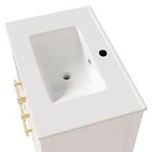 White Bathroom Vanity Unit With Ceramic Sink – Freestanding Bathroom Vanity Unit With 2 Drawers And Open Compartment, High-Quality MDF Board With Lacquered Finish, Gold Handles, Without Tap Or Drain - White - View 7