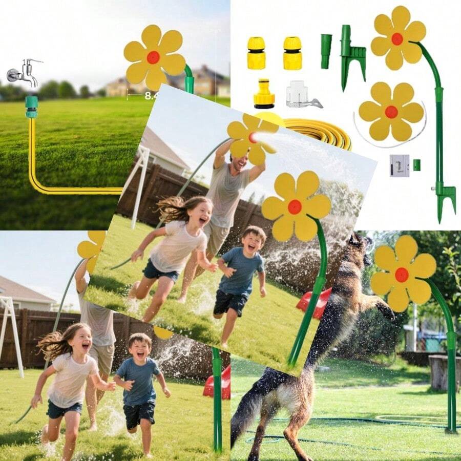 Dancing Flower Play Crazy Daisy Sprinkler Outside Toddler Sprinklers Set With Water Hose 33ft For Splash Fun In The Yard Backyard Toddlers Shower Garden Trampoline Water Play Sprinkler Dog Toy - As Pic - View 1