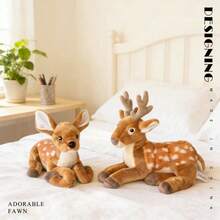 1个逼真卧姿鹿毛绒玩偶，柔软填充动物鹿长颈鹿玩偶，丛林动物装饰品，儿童生日礼物，复活节斋月母亲节礼物 - 彩色 - 查看 11