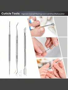 专业嵌甲及厚甲护理套装，包含不锈钢指甲钳、角质层推棒、足锉、便携旅行收纳盒 - 銀色 - 查看 5