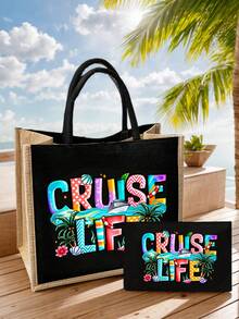Bộ túi tote và túi đựng đồ bằng vải lanh chủ đề Du lịch biển, họa tiết cây dừa, vỏ sò, cá heo, sao biển, in hình cuộc sống du lịch biển, túi xách tay và túi đựng mỹ phẩm, túi đựng đồ nhẹ, có thể gấp gọn, đồ dùng cần thiết cho bãi biển, túi mùa hè cho nữ, túi mua sắm bằng vải lanh dung tích lớn, túi tote mua sắm và túi đựng mỹ phẩm tái sử dụng, túi đựng sản phẩm chăm sóc da, túi đựng sạc, túi đựng sơn móng tay, hoàn hảo cho du lịch, kỳ nghỉ, lễ hội và bãi biển. - Nhiều màu - Xem 14
