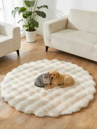 1 件装柔软毛绒仿兔毛圆形地毯 - 舒适、可水洗、四季皆宜、宠物垫、家居装饰、奶油色、装饰地毯、卧室装饰、小地毯、地毯、家居装饰、客厅地毯、客厅小地毯、卧室地毯、客厅家居装饰、户外地毯、可水洗地毯