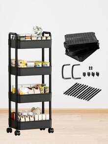 Mehrstöckiger Rollwagen - kompaktes Design spart Platz, stabile Kunststoffstruktur, geeignet für Küche, Bad, Schlafzimmer, Büro, Lager, Garage - einfache Montage, multifunktionale mehrstöckige Regale, Haushaltsregal - Negro - Ver 5