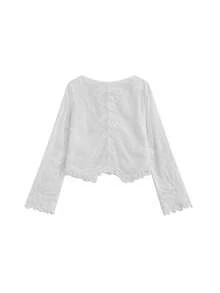 秋季新款高端小众设计百搭镂空刺绣长袖女式衬衫 - 白色 - 查看 6