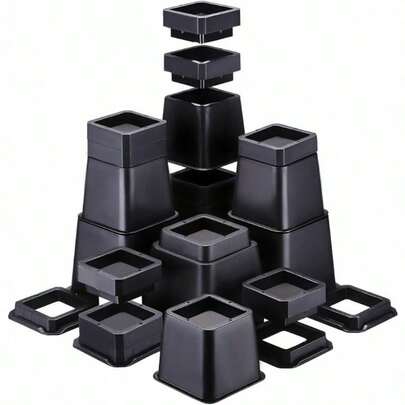 Adjustable Bed Risers Furniture Elevation In 12 3 4 5 6 7 8 9 10 Inch Heights Heavy Duty Risers For Couch Sofa Table Chair Supports Up To 6 000 Lbs16pcs Furinture Leg Risers,  Modular Risers, Spacesaving Design, Durable Risers, Sturdy Supports