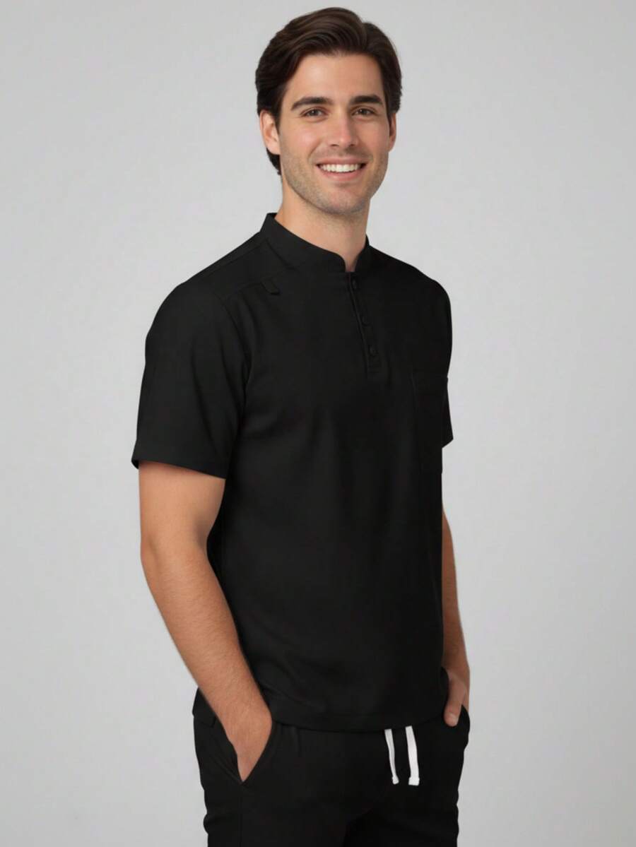 Uniforme Quirúrgico OSLER  Verano    Regular    Botón delantero  Bolsillo - Negro - Ver 1