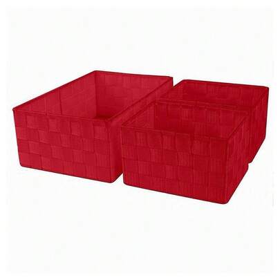OISE ART STORE Set 3 Cestini Porta Oggetti Organizer In Tessuto Rettangolari Bagno Rosso 69910 -