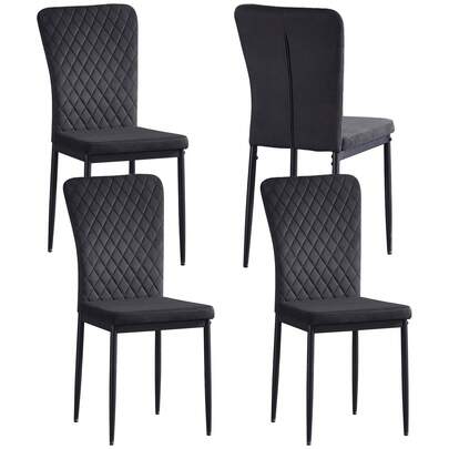 AINPECCA Velvet/Faux Leather Dining Chairs Set Of 4/6 Armless High Back Upholstered Soft Seat With Black Metal Legs For Dining Room, Kitchen Room