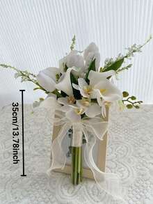 浪漫白色郁金香人造花束，婚礼摄影道具，新娘捧花，婚礼，情人节，家居装饰，礼物，生日，毕业典礼 - 彩色 - 查看 2
