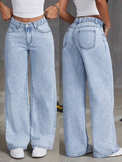 Übergroße, lässige und bequeme Jeans für Tween-Mädchen mit Schmetterlings-Print, gerade, lockere Passform und weitem Bein