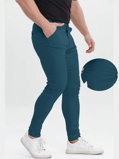 ALLELMS 男士修身抗皱弹力棉斜纹西裤