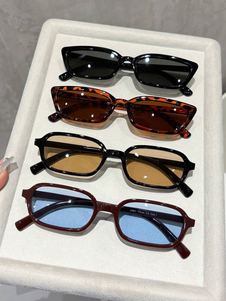 4pcs Multicolor Plastic Geometric Full Frame Decoration Personality Modern Simple Style Ins Style Women Fashion Glasses For Holiday Gift Cosplay Summer Driving Back To School Beach Party Weekend Outfit Going Out Outfit Suitable For All Face Shapes - Multicolor - View 6