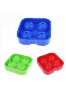 四格冰球模具，四格冰块托盘，带盖威士忌冰模，可重复使用硅胶冰块托盘，创意速冻冰块模具 - 彩色 - 查看 3