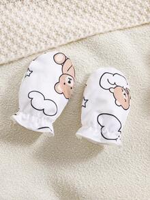 5pcs Newborn Baby Boy Cloud Bear Print Contrast Color Romper + Hat + Gloves + Bib + Cute Outfit Set, Suitable For All Seasons - Apricot - View 7