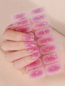 16Pcs Pink-White Gradient Nail Strips,Shimmering Golden Crackle Luxury-Style Nail Stickers,Salon-Quality Easy To Apply, Suitable For Ladies' DIY Manicures At Home. Nails Nail Supplies - Pink - View 3