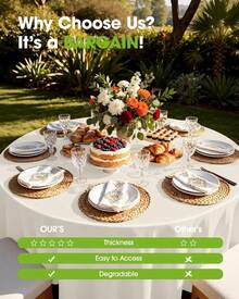 Round Tablecloth Set Party Solids 4/8 Pack Premium Plastic Tablecloth 54in. X 108in. Rectangle Plastic Table 8/4PCS Set - Beige - View 6