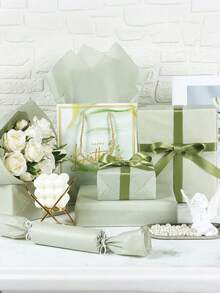 50张 - 20英寸 x 14英寸 绿色礼品包装纸，适用于DIY手工、礼品包装、生日、婚礼、节日装饰，防水哑光纯色礼品包装纸，绿色礼品包装纸 - 草綠色 - 查看 3