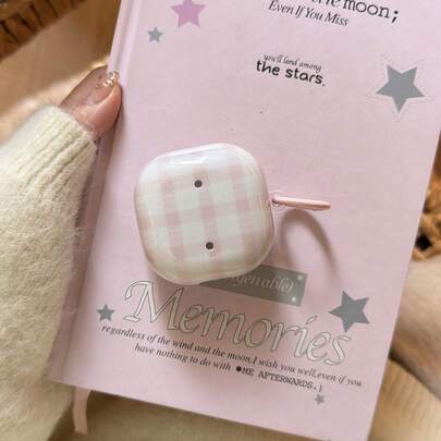 Minimalist Pink Plaid Earphone Case With Hanging Ring, Suitable For AirPods Pro 2, Cute Apple 4 Minimalist 3 New 1/2 Generation Earphone Case Protector For Women