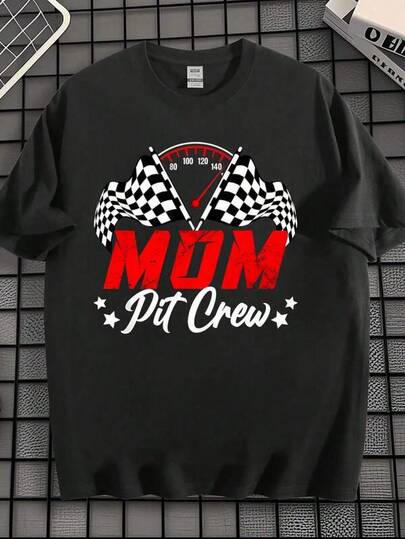 Herr-T-shirts EWH Mom Pit Crew Birthday Party Racing Lovers Racing Family T-shirt Herr-T-shirt med tryck, rund hals och kortärmad, standard passform för män