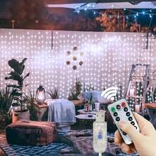 1 pieza Luces de cortina de cadena LED alimentadas por USB, 8 modos de iluminación, control remoto, adecuadas para boda, cumpleaños, fiesta, Pascua, Ramadán, Día de San Valentín, decoración y iluminación para fiesta individual - Luces de cortina alimentadas por USB - Ver 36